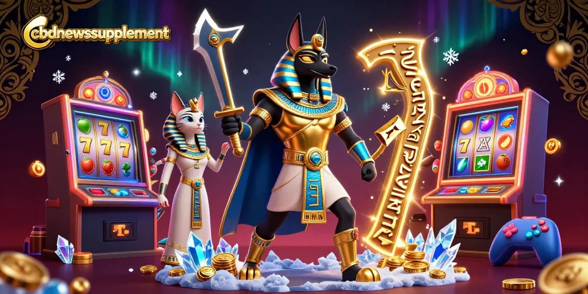 Spin the reels and win on cbdnewssupplement's vibrant slot illustration featuring ancient Egyptian characters.