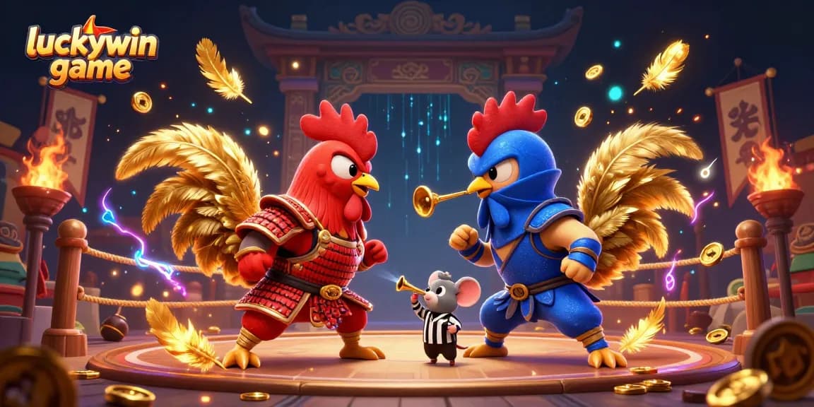 Experience the thrill of luckywin game with epic rooster fighters in a colorful arena.