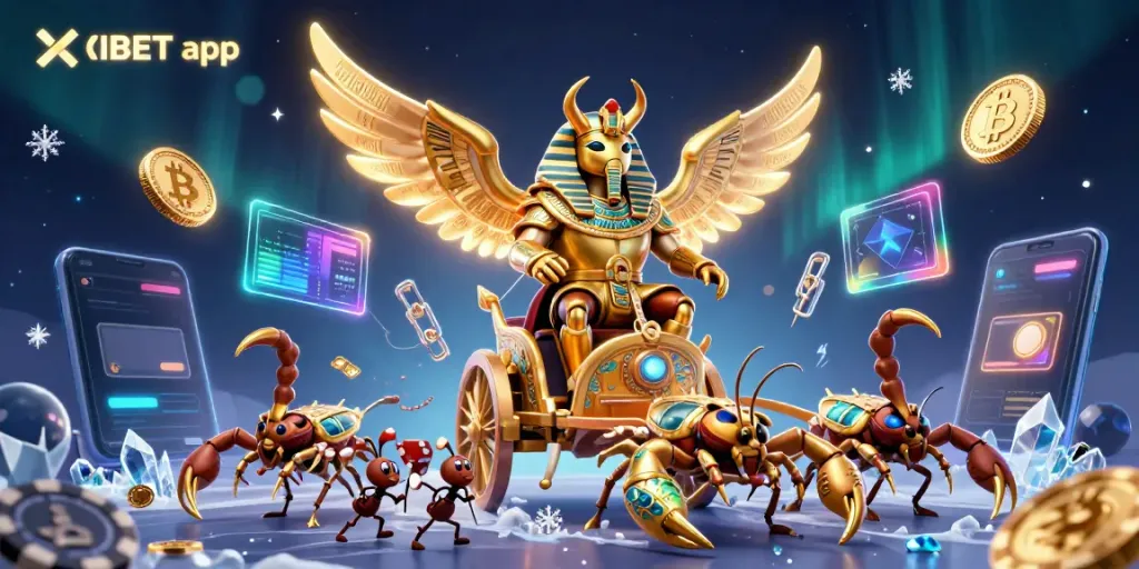 Experience the thrill of the XIBET app with a vibrant 3D gambling illustration showcasing gaming elements.