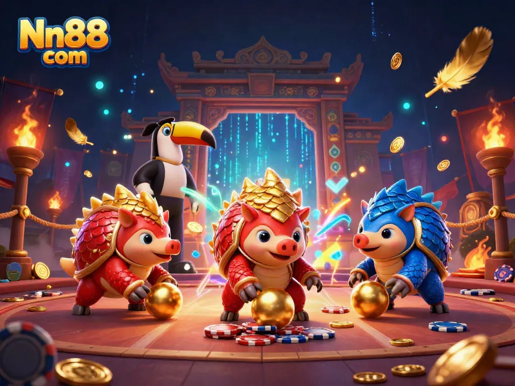 Engage in thrilling casino games with Nn88 com, featuring lively pangolins and betting excitement.