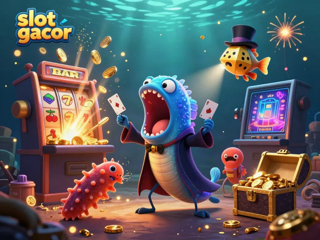 Experience thrilling slot gacor excitement with magical sea creatures performing casino tricks.