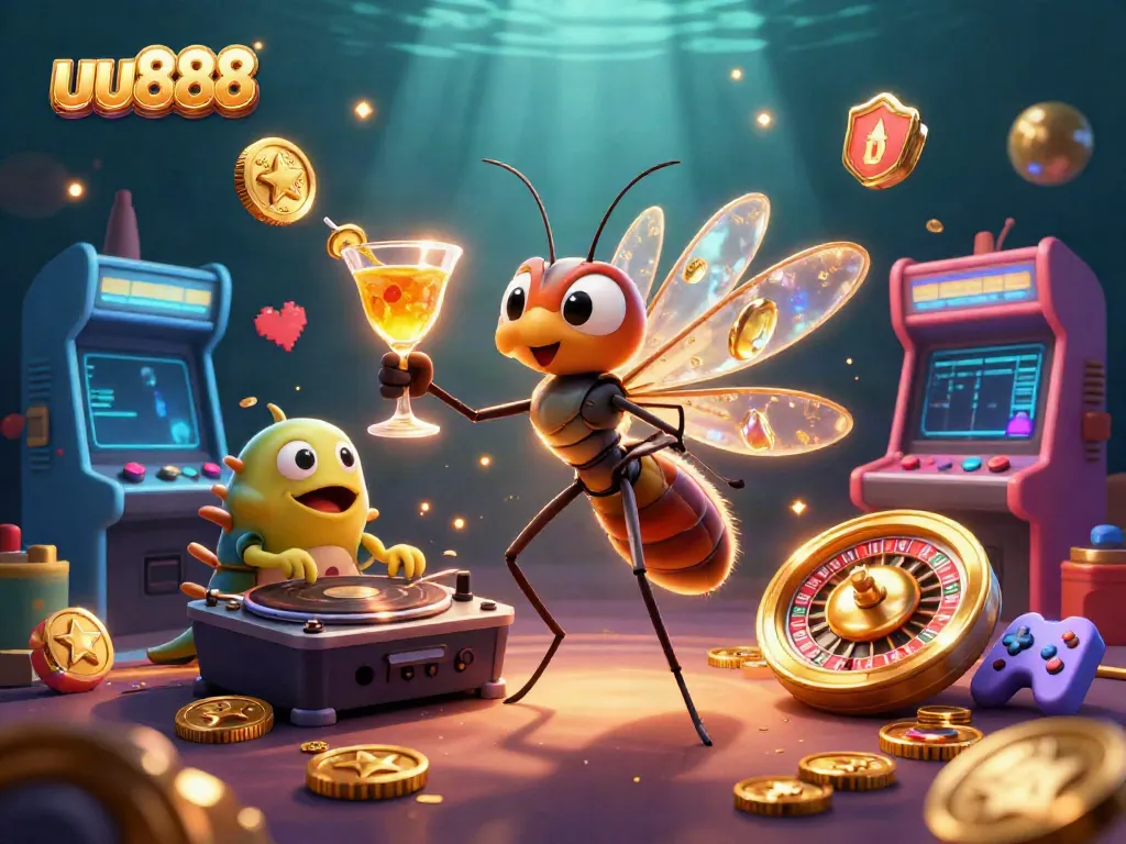Experience the vibrant casino atmosphere with uu888, featuring exciting characters and elements in a dynamic 3D scene.