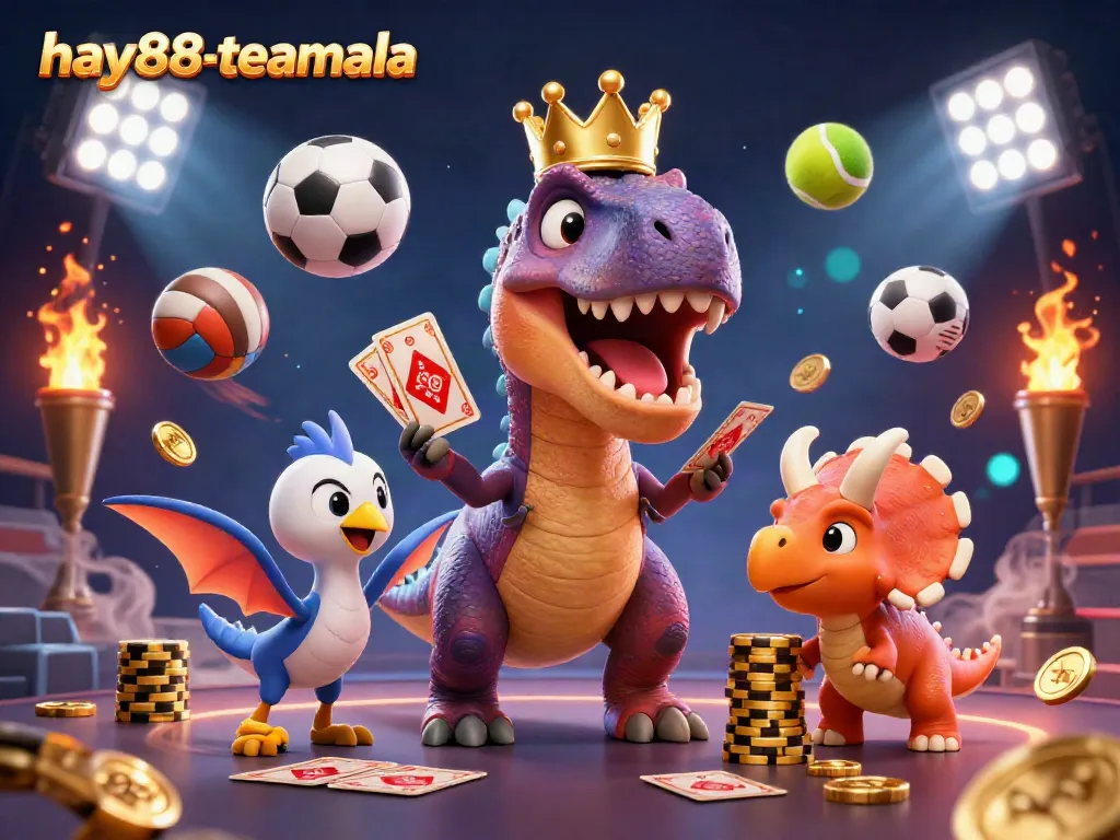 Experience thrilling gameplay with hay88-teamala featuring cartoon dinosaurs in a vibrant casino scene.