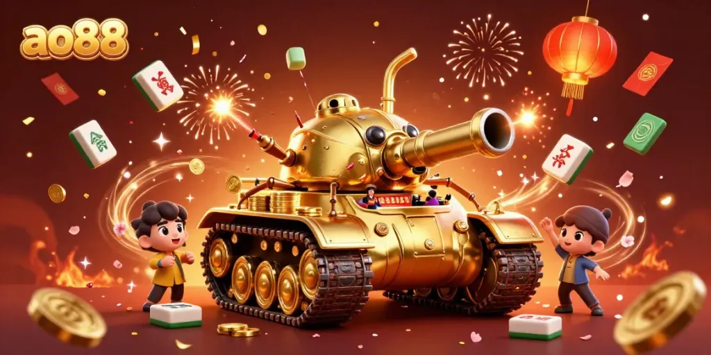 Experience ao88's thrilling casino action with a golden beetle tank showcasing a vibrant, miniature casino.