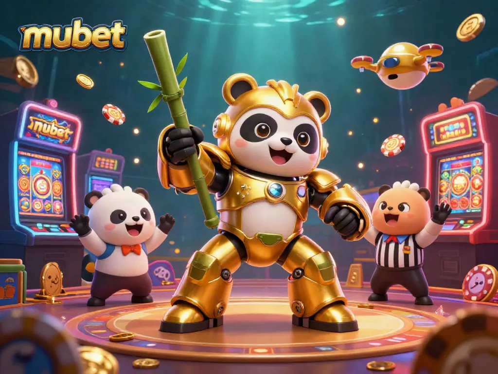 Experience excitement at mubet with a dynamic 3D illustration of animated casino characters and vibrant game elements.