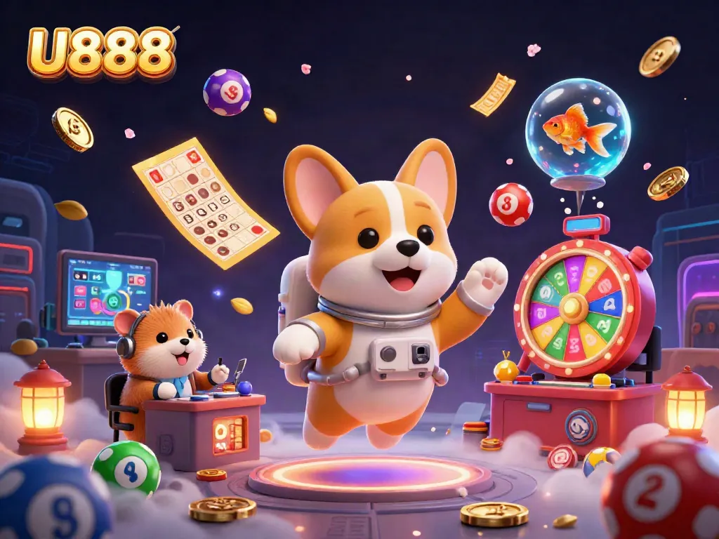 Experience the joy of gaming with U888 in this vibrant casino illustration.