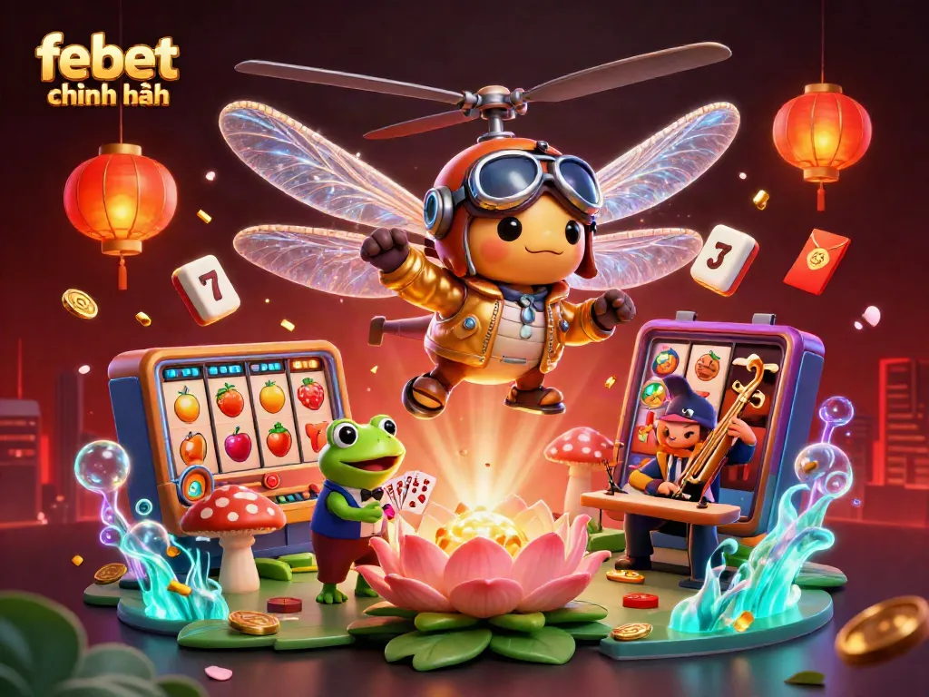 Experience the excitement of febet chính hãng with vibrant dragons and engaging games in a lively casino scene.