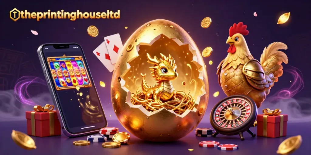 Theprintinghouseltd reveals a fantasy scene with a golden dragon and poker chips, showcasing vibrant casino elements.