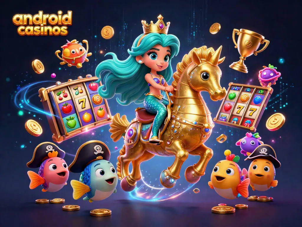 Experience thrilling gameplay in android online casinos with a vibrant 3D fantasy scene featuring a mermaid and seahorse.
