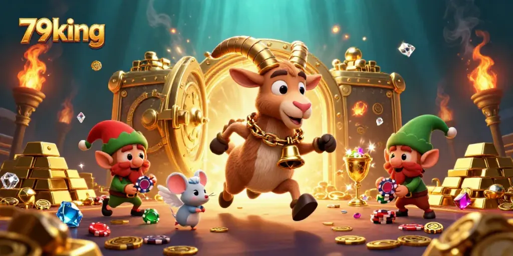 Experience gameplay at 79king with a Krampus and festive characters in a vibrant casino backdrop.