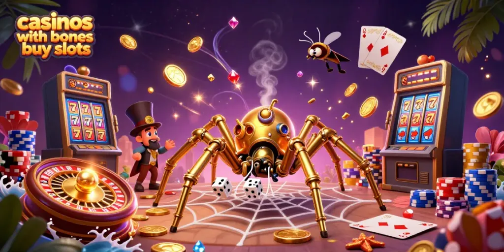 Engage with casinos with bonus buy slots featuring a steampunk spider and Victorian fly gentleman.