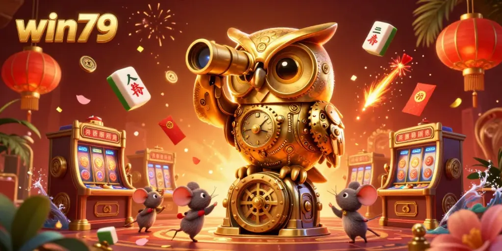 Experience the excitement of win79 casino with the vibrant owl and festive gaming elements.