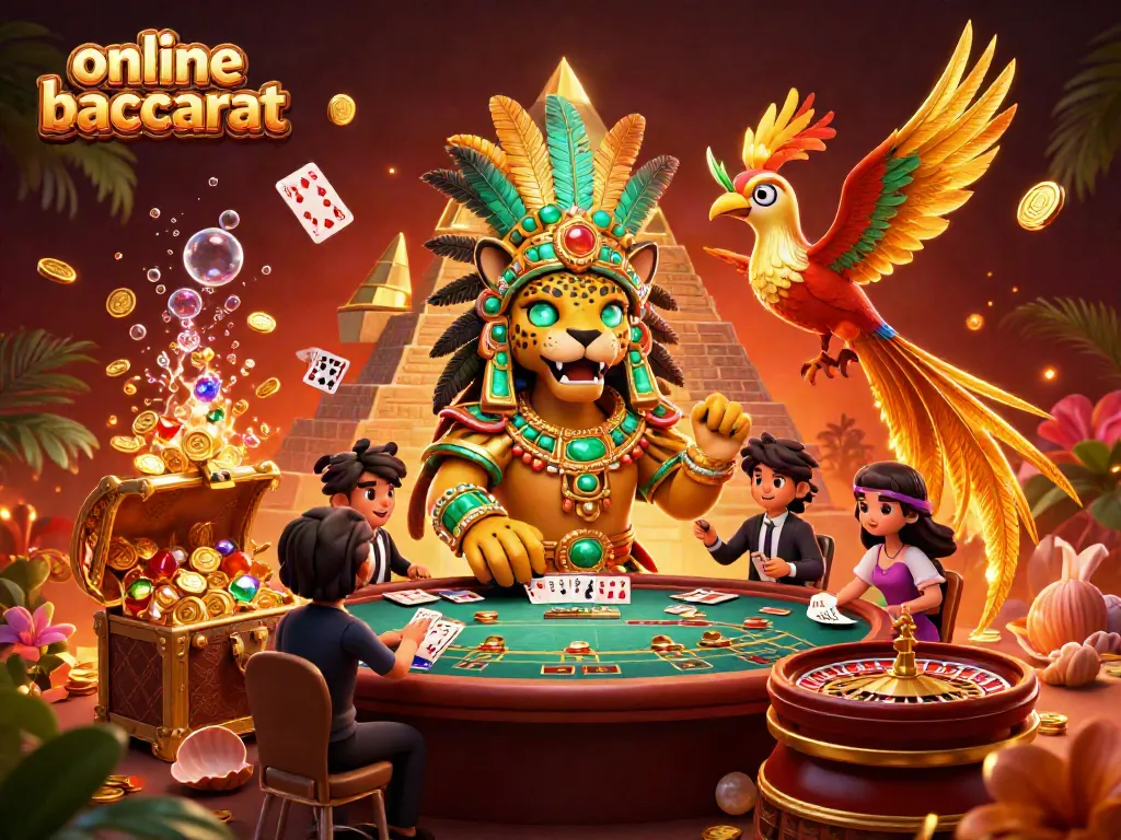 Play online baccarat with 3D characters and casino elements in a vibrant, dynamic setting.