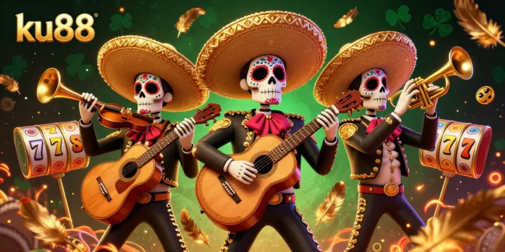 ku88 energizes with vibrant mariachi band amidst golden casino elements