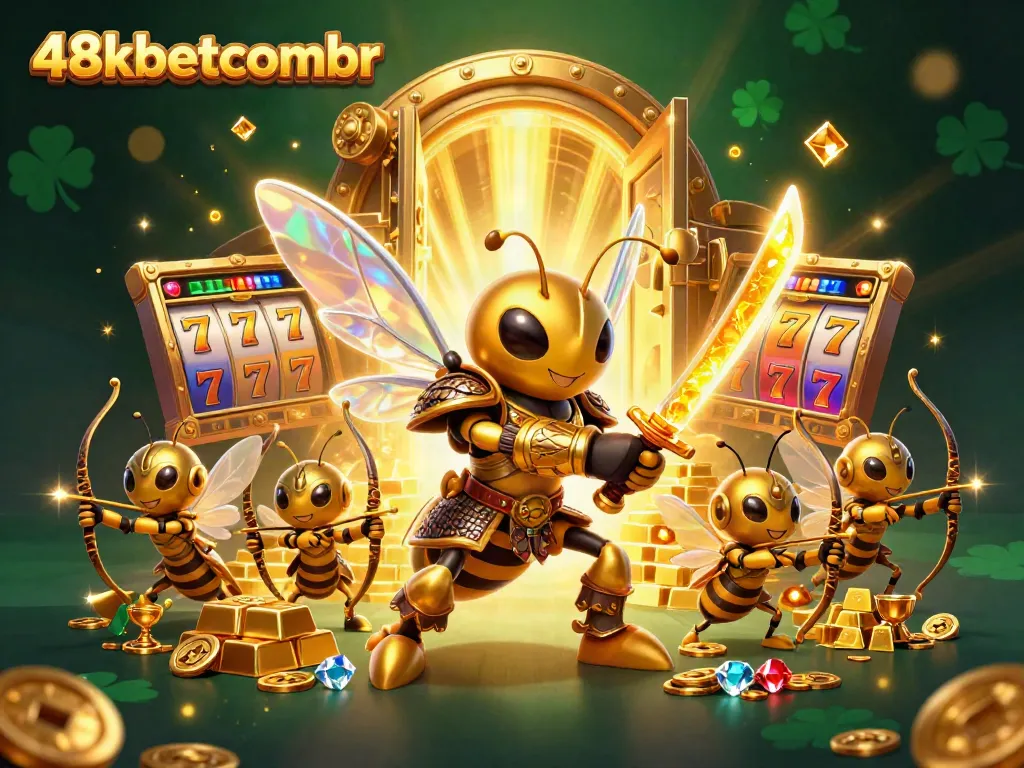 Experience vibrant gaming action at 48xbetcombr with a dynamic golden hornet and treasure elements.