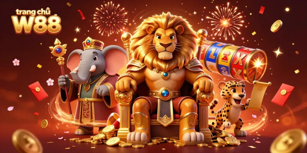 Experience the thrill of gameplay at trang chủ W88 with a vibrant 3D casino scene.