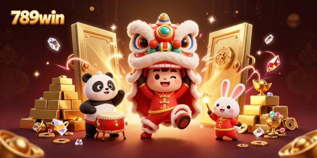 Experience the excitement of 789win with colorful characters celebrating in a vibrant casino setting.
