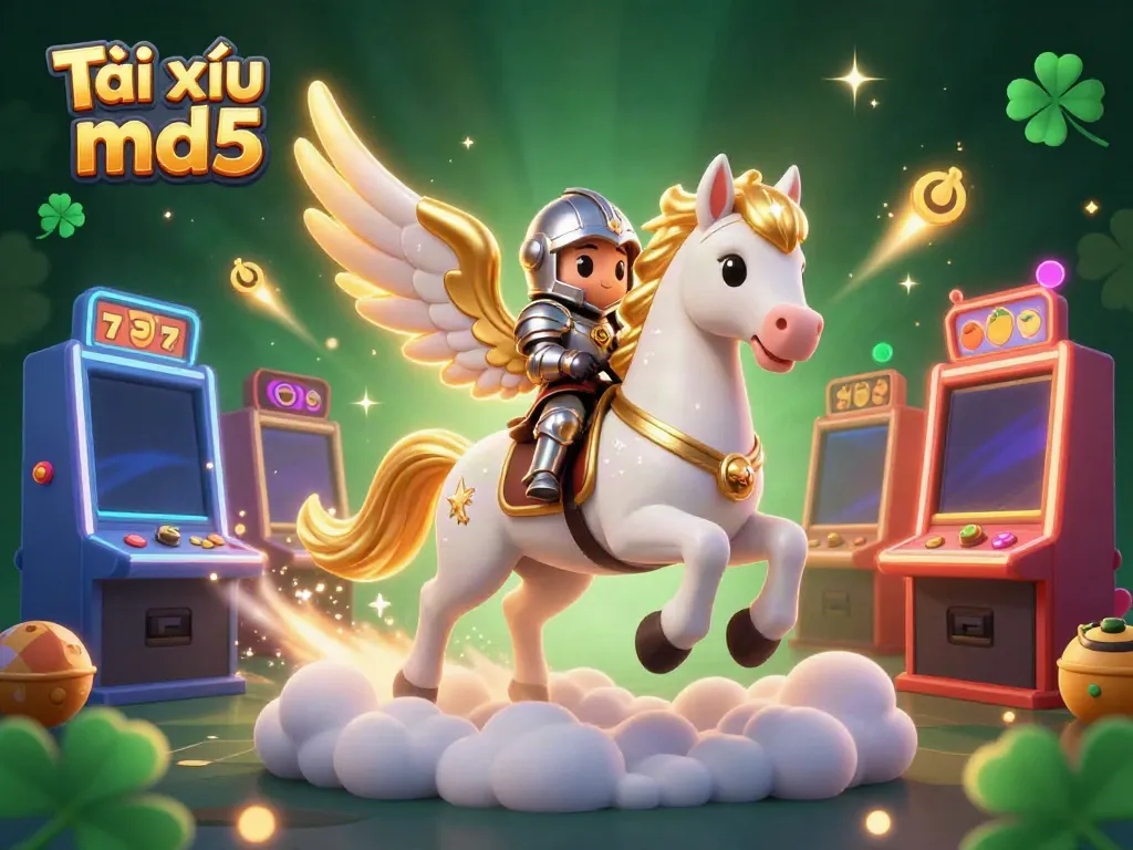Experience Tài xỉu md5 in an exhilarating digital casino world with slot machines and vibrant characters.