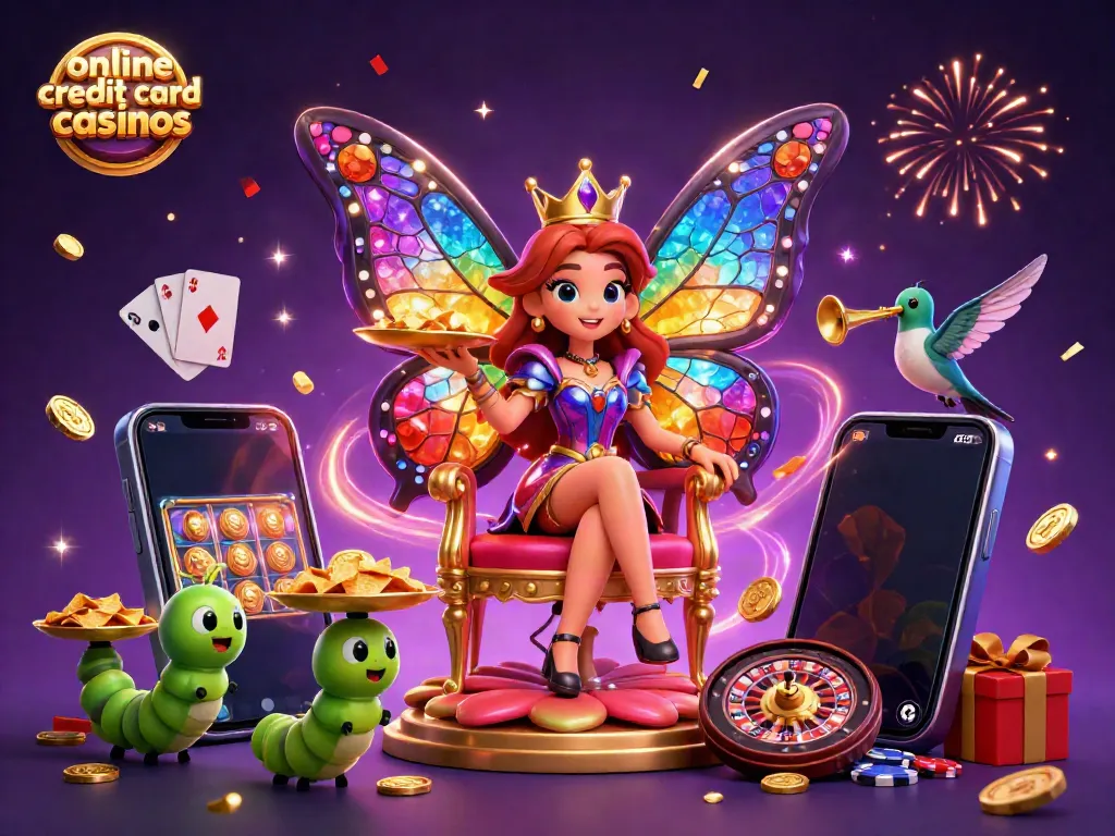 Engage with online credit card casinos through this vibrant 3D casino-themed illustration.